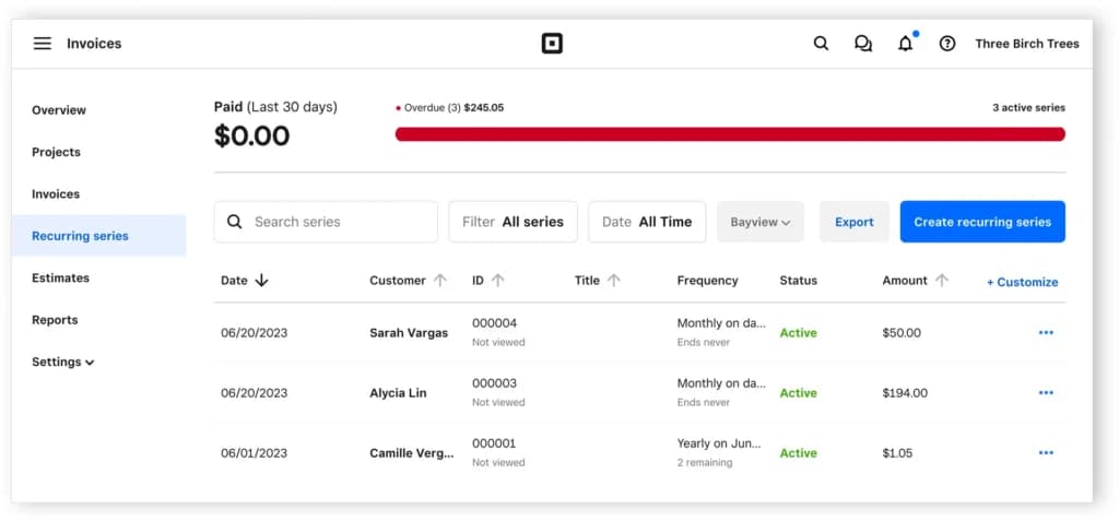 Square Recurring Invoices
