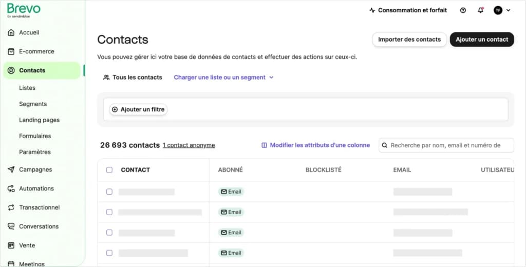 sendinblue Contact Management