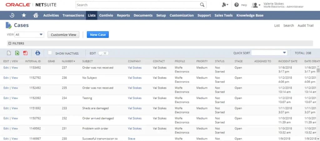 Oracle netsuite Customer Service Management