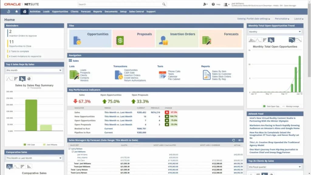 oracle netsuite Dashboard