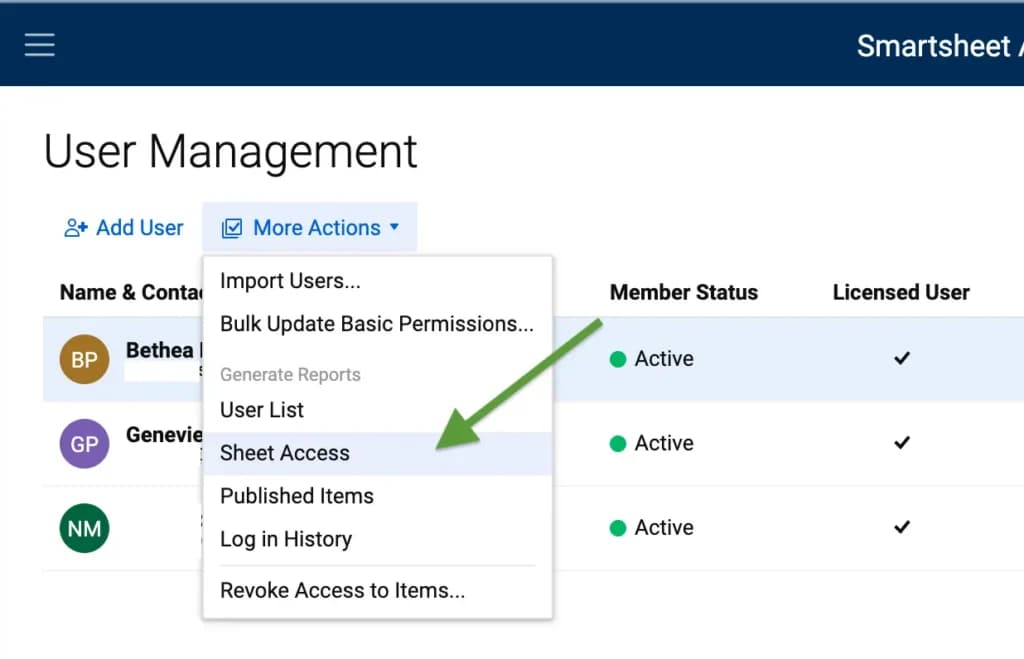 Smartsheet User Access and Permissions