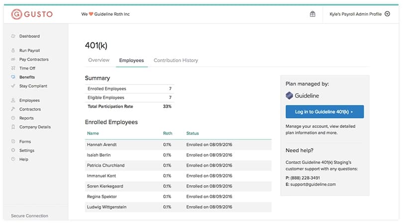 gusto payroll 401k