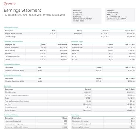Gusto earnings statement