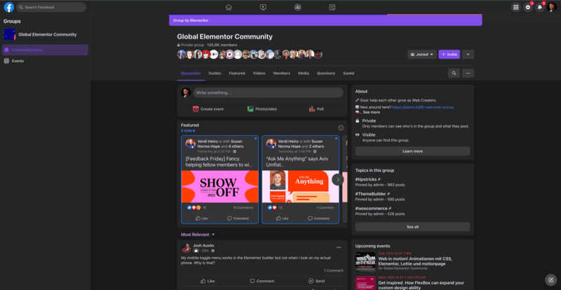 Elementor Facebook community