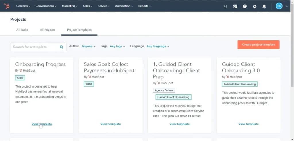 HubSpot Pre-Built Project Templates