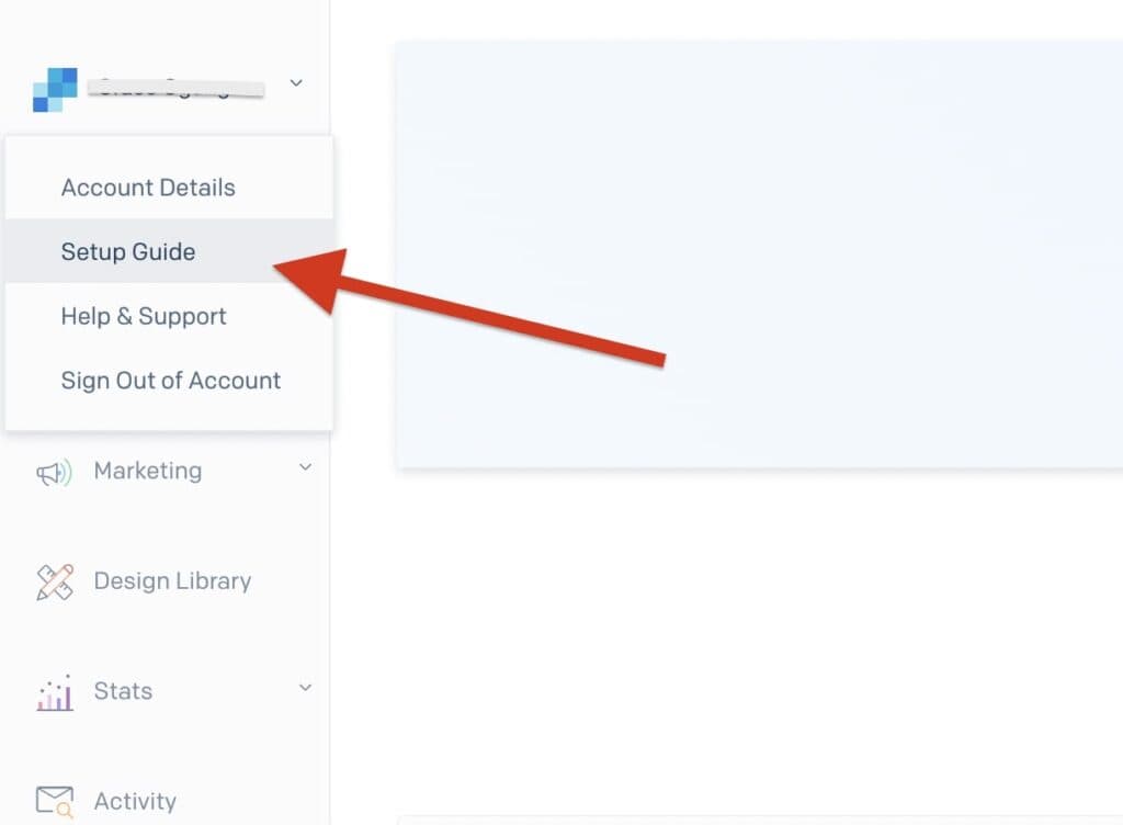 SendGrid setup menu