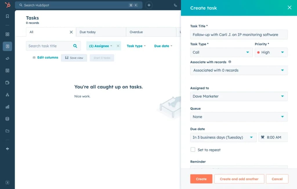 Hubspot Task Creation and Assignment