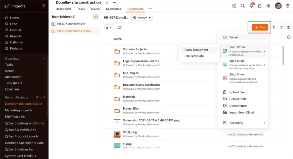 Zoho projects File Sharing & Document Management