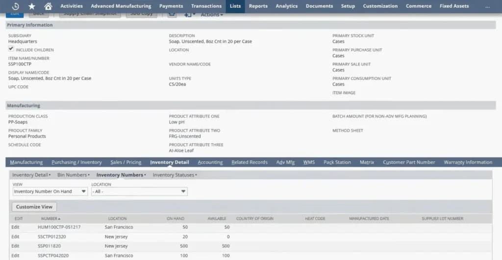 Oracle netsuite Stock Tracing