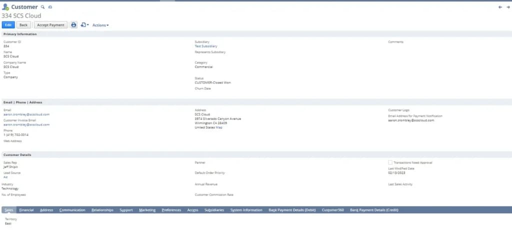 Oracle netsuite Customer Database