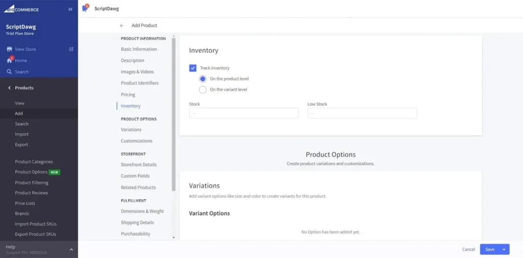BigCommerce Advanced Inventory Features