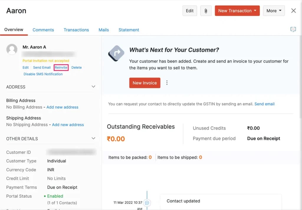 Zoho Customer database