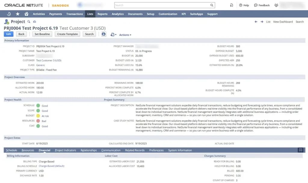 Netsuit Project billing