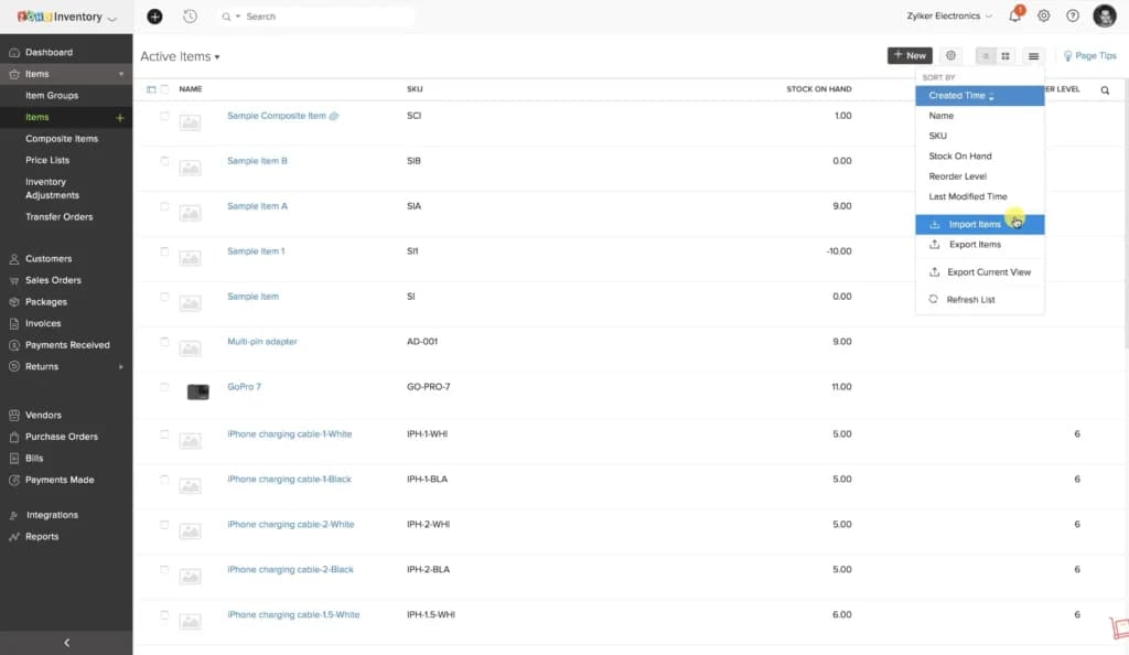zoho Stock and inventory management