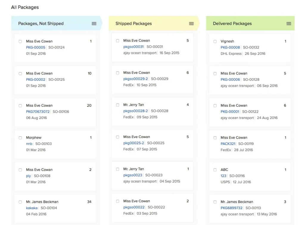 zoho Order and Shipping tracking