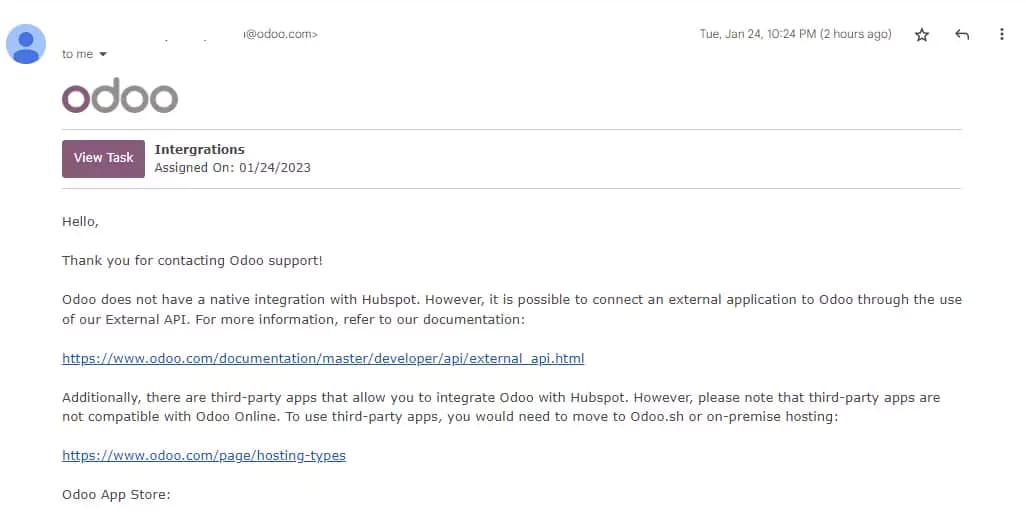 odoo email support 1-1