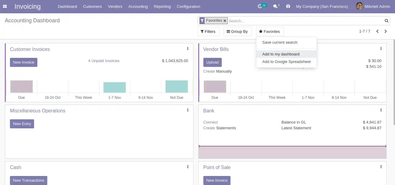 Odoo Accounting dashboard