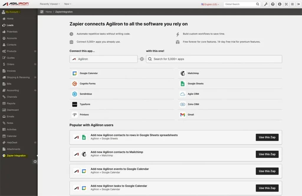Agiliron Integrations and Add-Ons