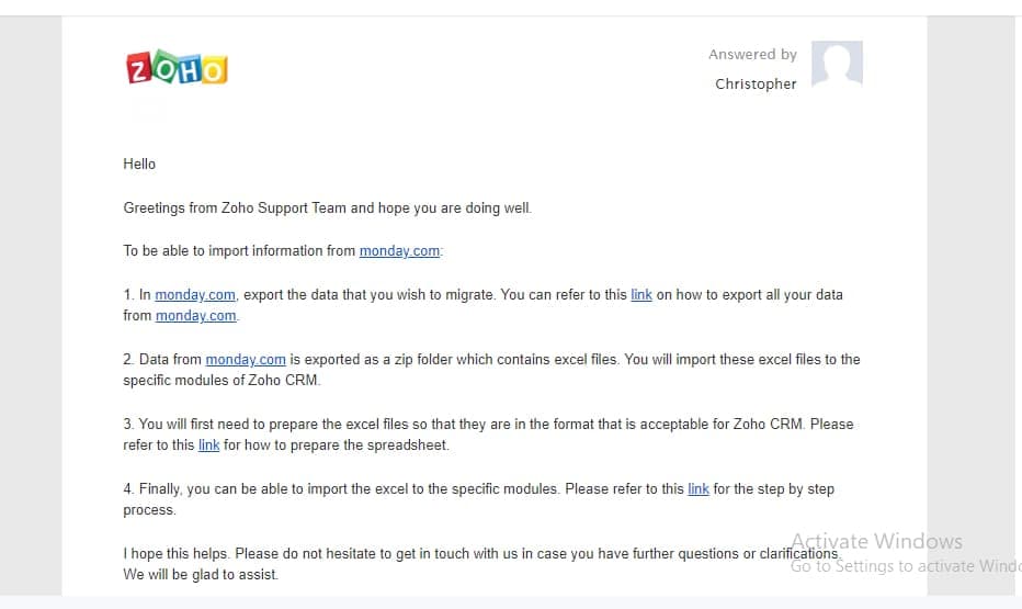 Zoho email support reply