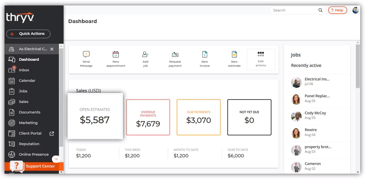 thryv crm sales and payment dashboard