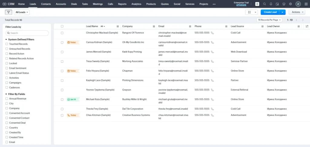 ZOHO Customer Contact Management