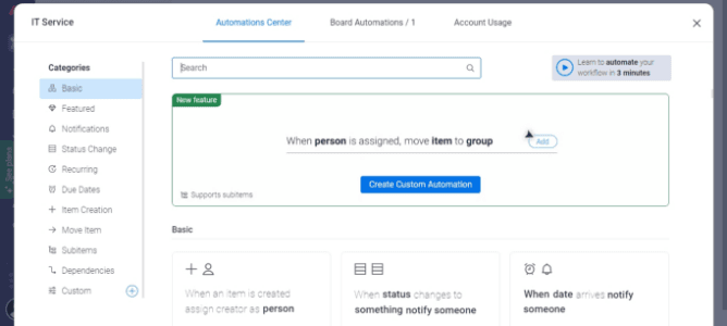 Automations monday ITSM
