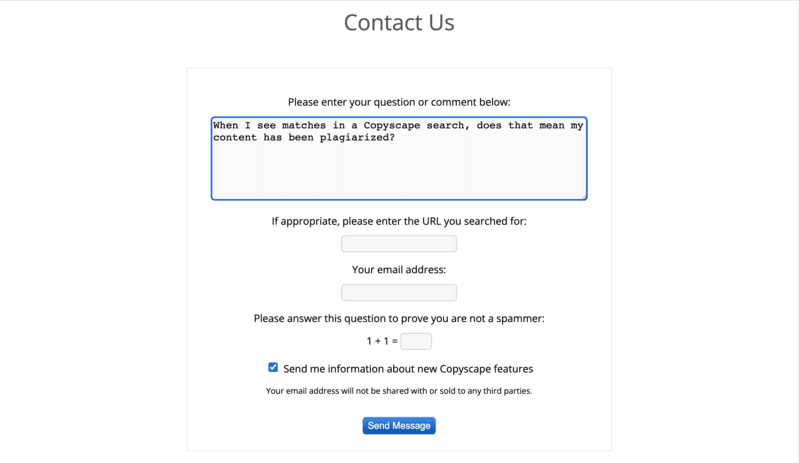 Copyscape contact form