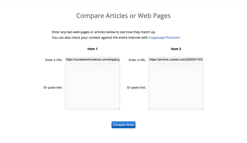 Copyscape comparison articles or web pages feature