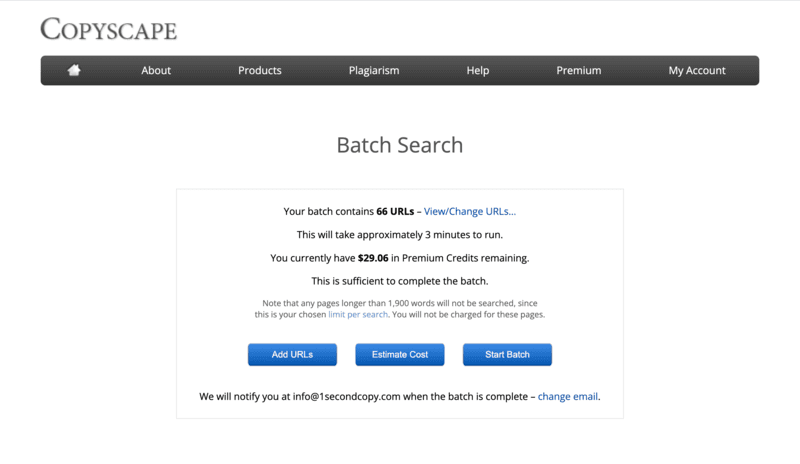 Copyscape Batch search feature