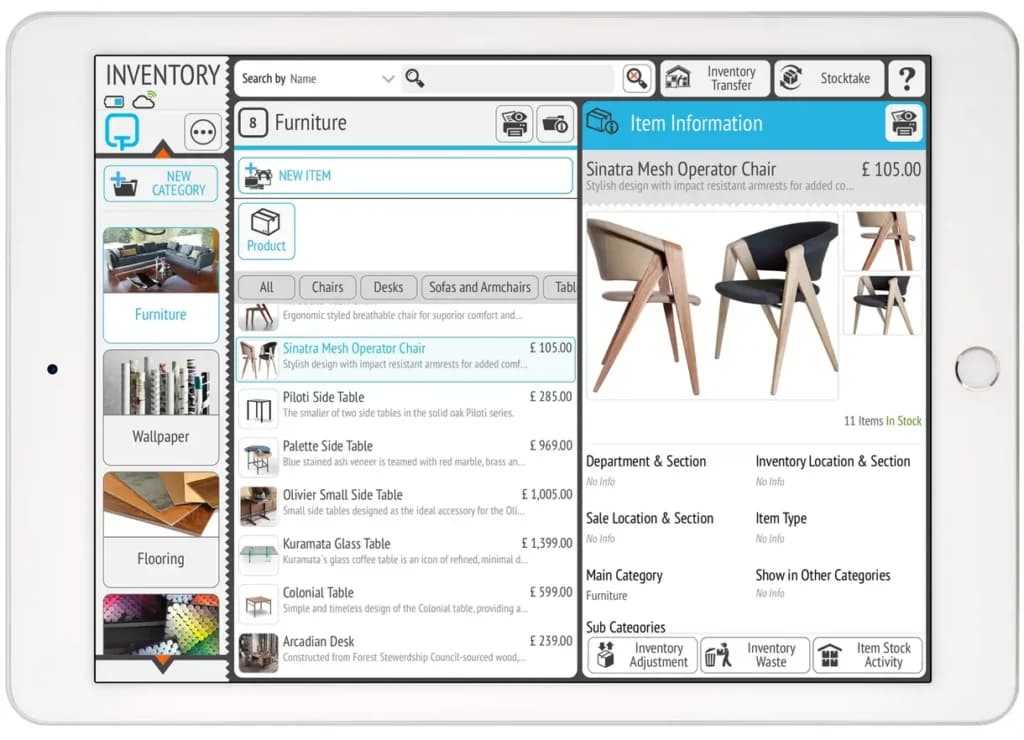 Tillpoint retail inventory screen