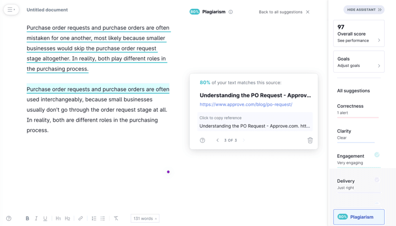Grammarly plagiarism checker