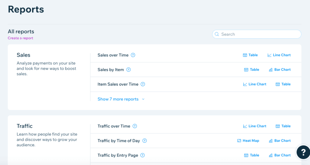 analytics options for a website builder