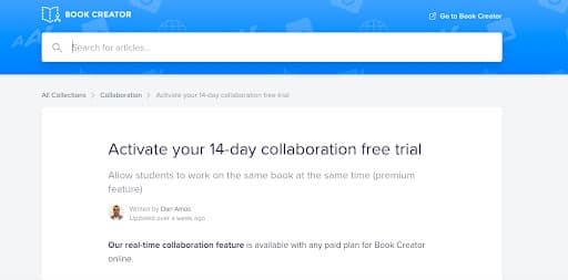 Landing page for Book Creator