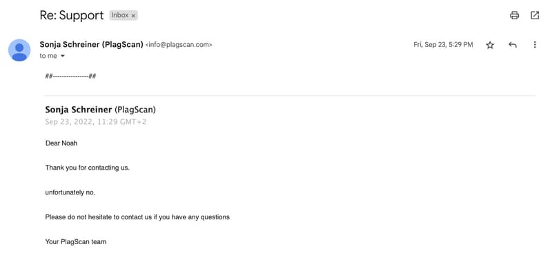 Plagscan Email support