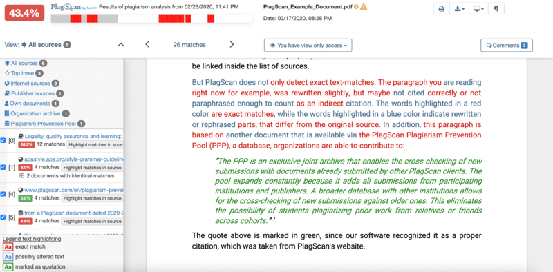 PlagScan coloured mapping of sources