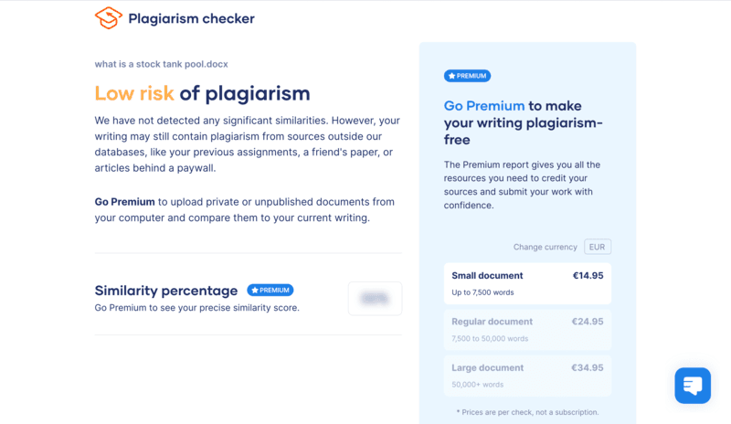 Performance of plagiarism checker Scribbr