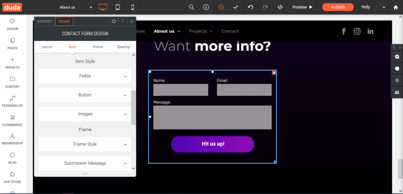 Form customization for Duda when creating a form for your website