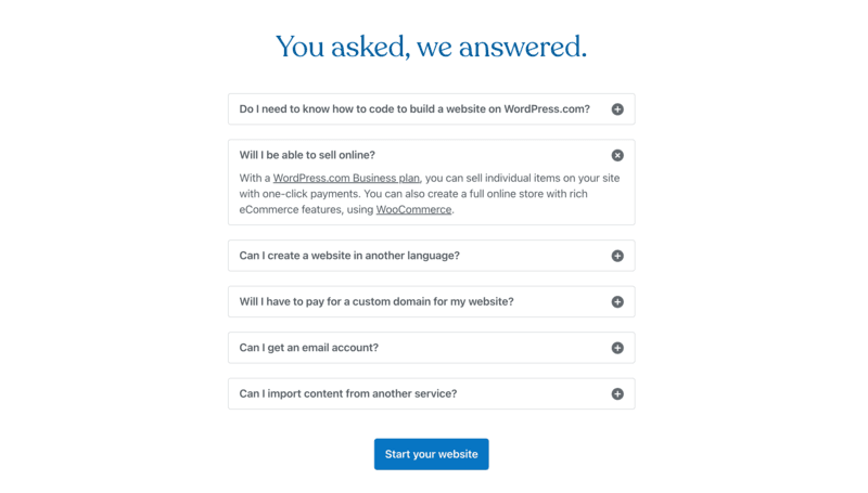 Wordpress FAQs section