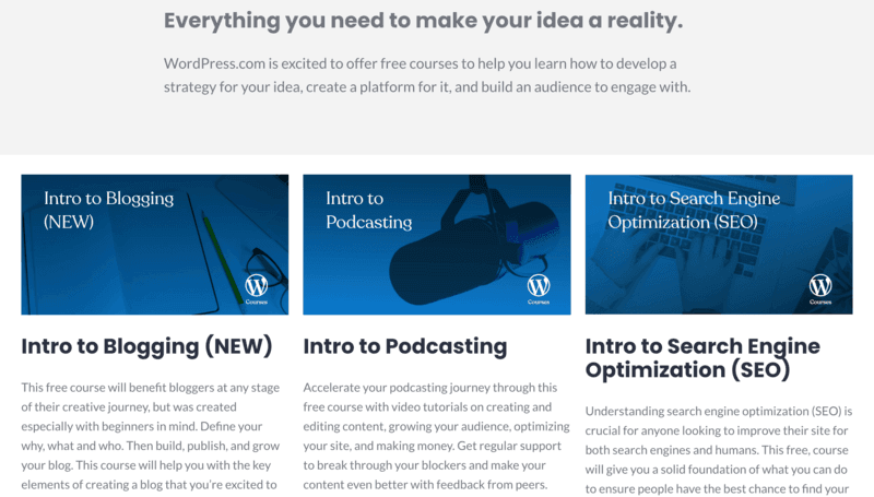 Wordpress courses section