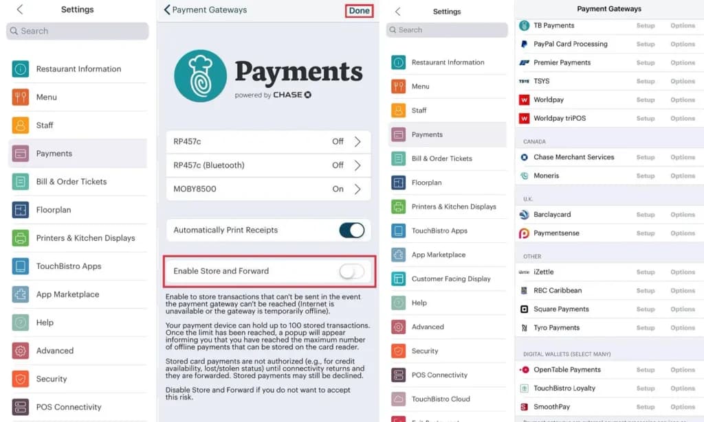 Touchbistro Multiple Payment Gateways