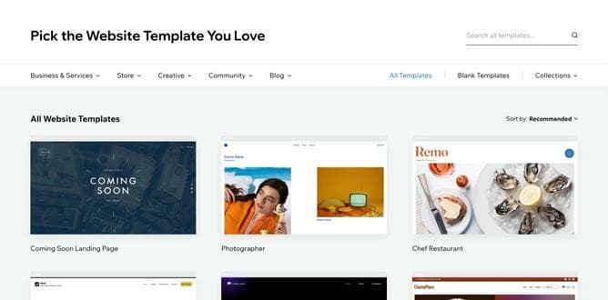 WIX Website builder choosing design