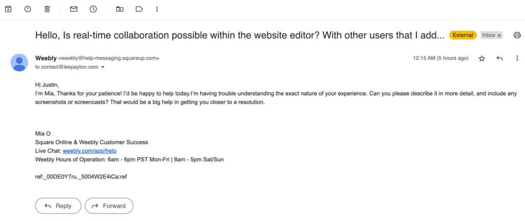 Weebly Email Reply