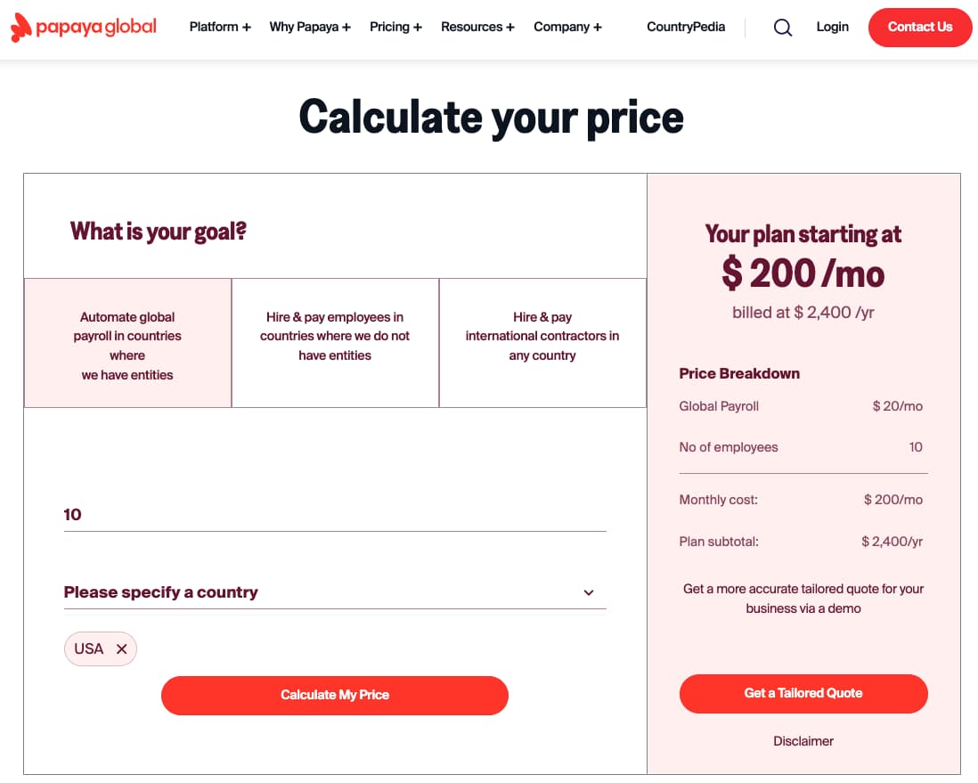 papaya global payroll pricing