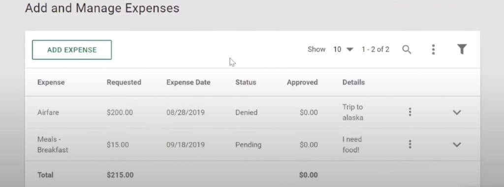 Paycom payroll service Manage Expenses