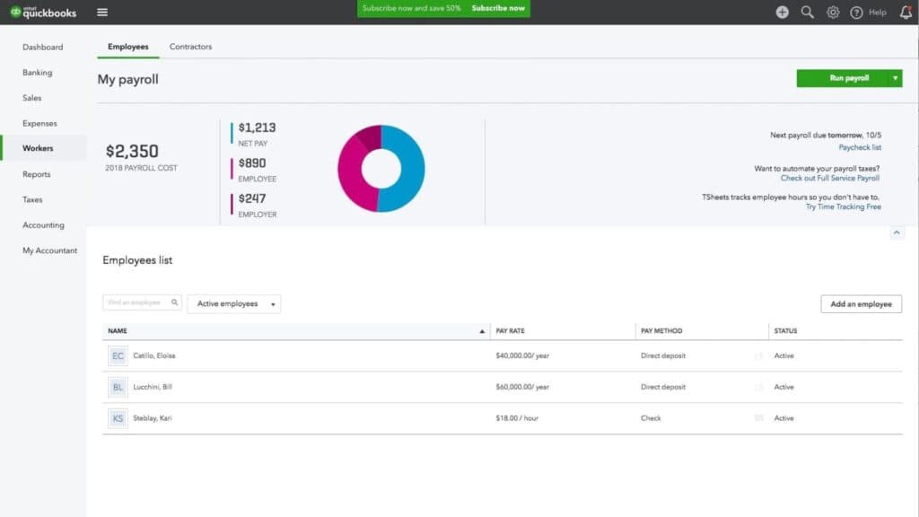 QuickBooks Employee selfservice payroll