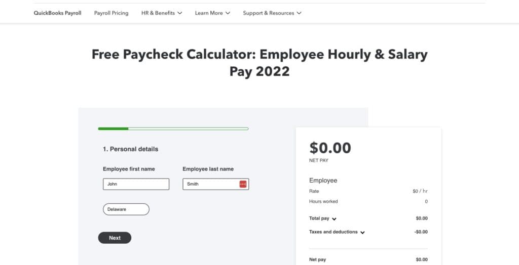QuickBooks Payroll Paycheck Calculator
