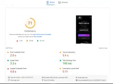 Duda - Site and page speed performance results