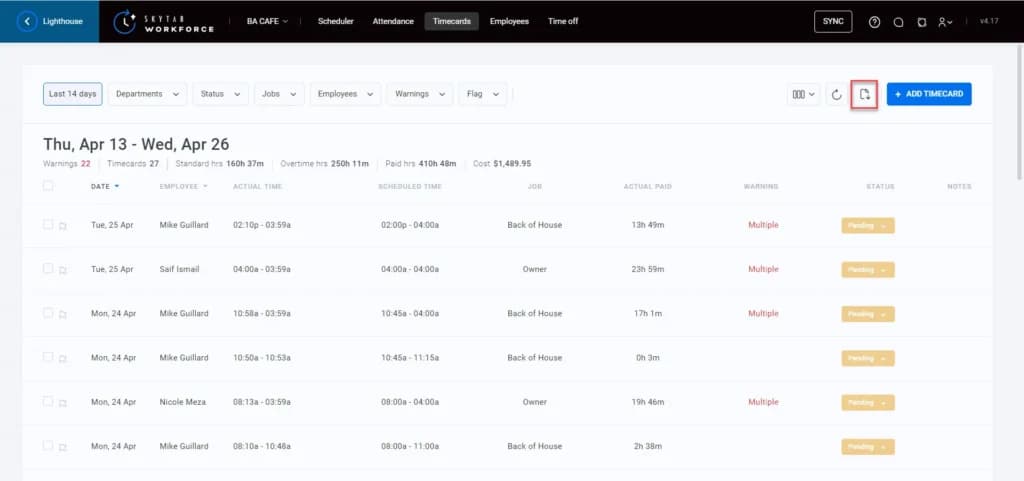 skytab Scheduling and Time Management