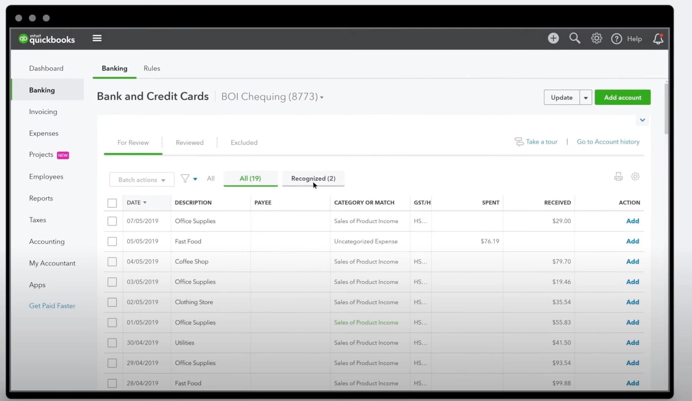 QuickBooks Tracking expenses