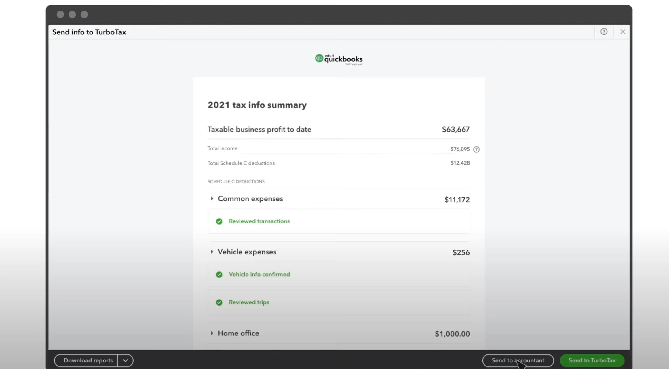 QuickBooks Tax summary